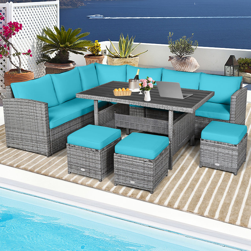 Latitude Run® Rattan Wicker 9 Person Seating Group with Cushions